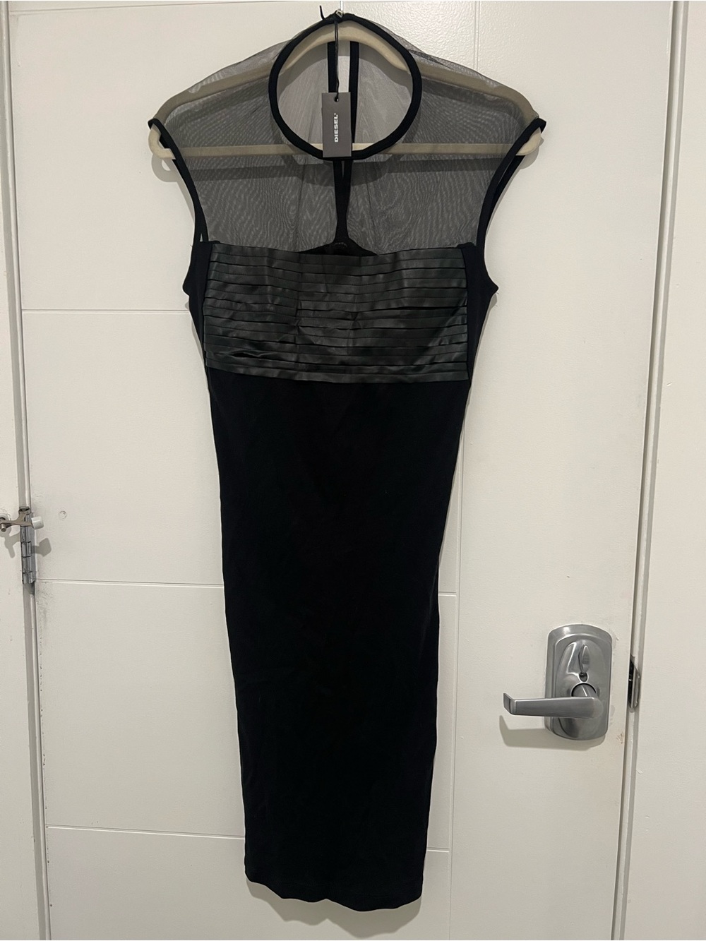 Diesel Black Sheer Panel Midi Dress